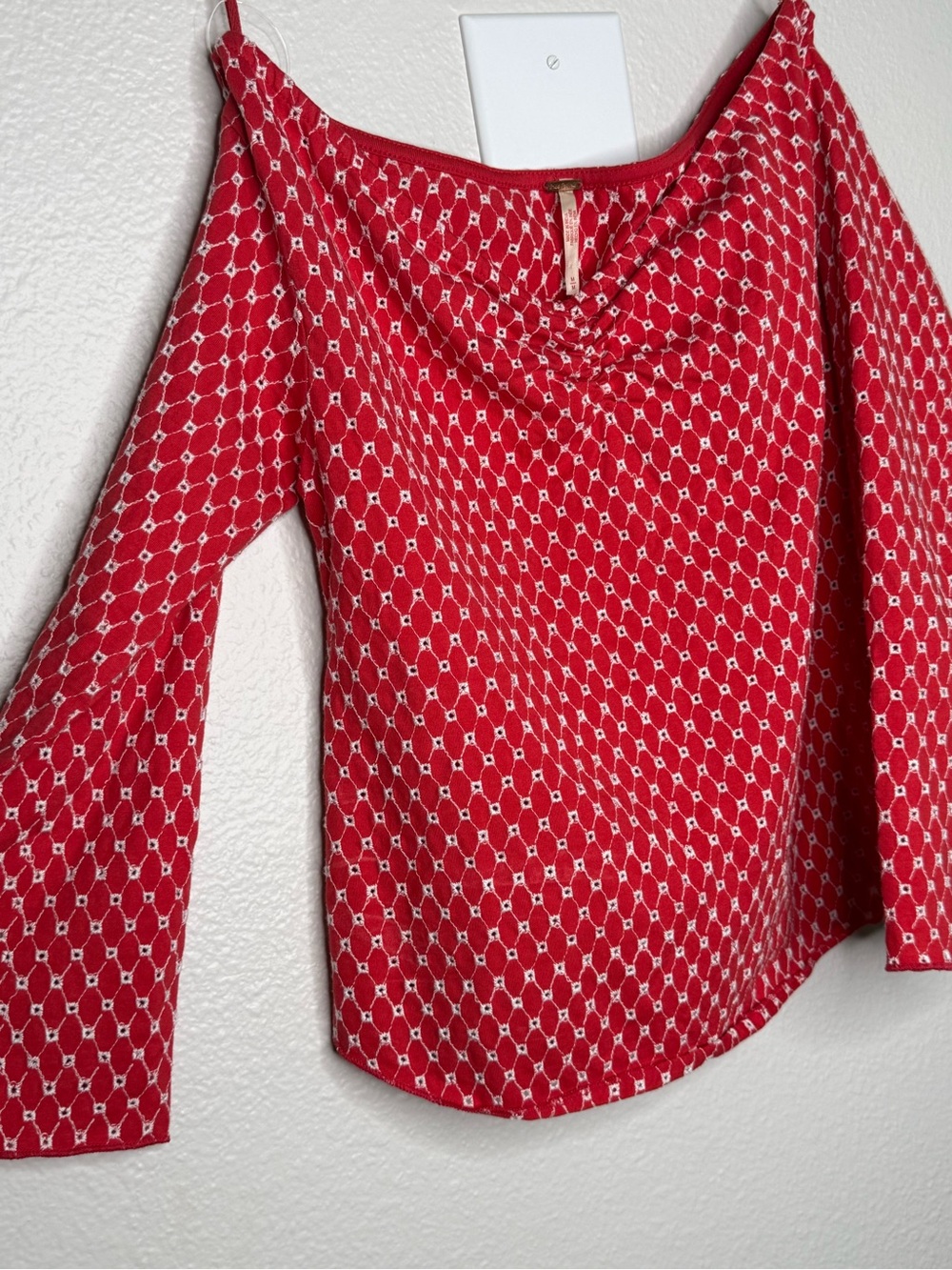 Free People Gia Eyelet Embroidered
Off the Shoulder Top in Red, size M - Picture 4 of 6